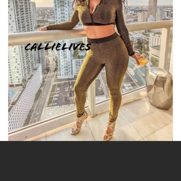 Callie Lives Pants - Xena Black Gold Metallic Pinstripe Crop Pants suit